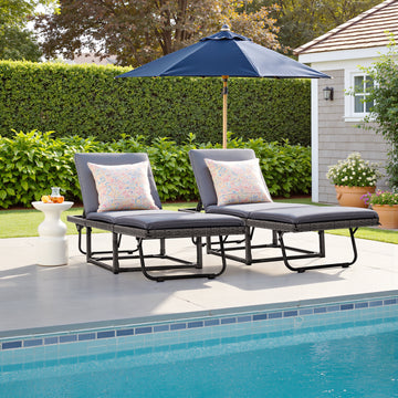 Devoko 2PCS Patio Folding Rattan Chaise Lounge Chair with Adjustable Back, Outdoor Cushioned Recliner for Garden&Backyard, Gray